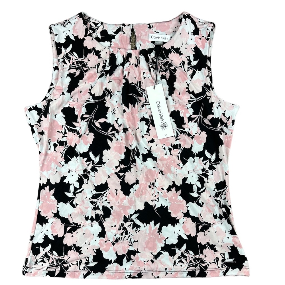 Calvin Klein Suit Front Pleated Sleeveless Blouse Top with Keyhole Back